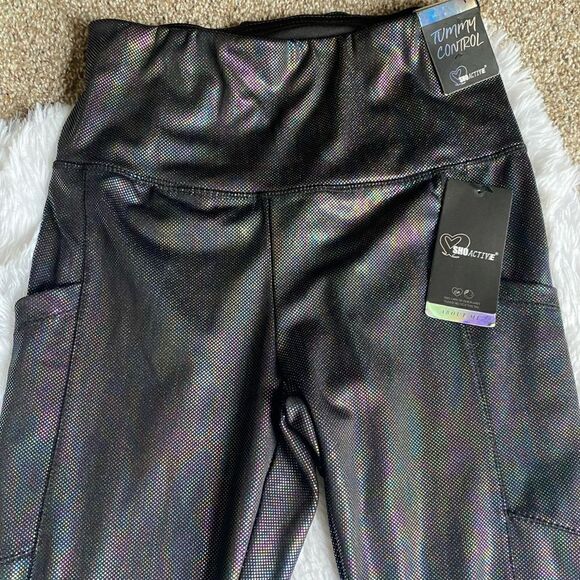 Shoactive Tummy Control Leggings High Waist Iridescent Leggings Size Medium NEW - Picture 2 of 8